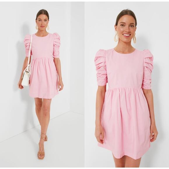 Tuckernuck Dresses & Skirts - Hyacinth House Tuckernuck Women Size Small Ruched Puff Sleeve Mini Dress Pink